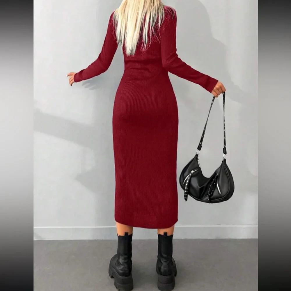 Luxe black high neck sweater bodycon dress - Picture 13 of 16